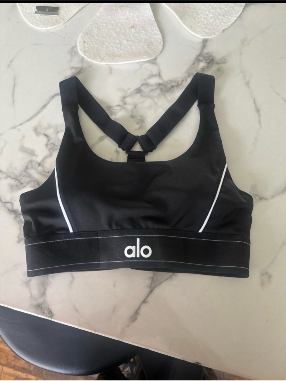 ALO Yoga Black Sports Bralette with White Piping